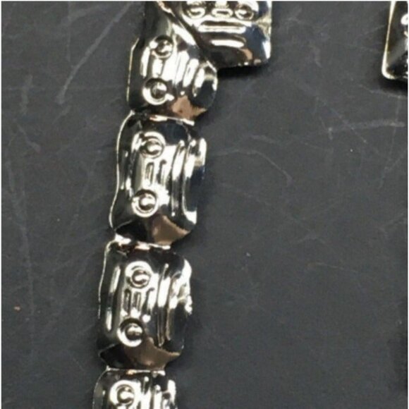 Rectangle Hoop Earrings Silver Latch Trapeze Puffy Bamboo Retro BoHo 80s 90s Y2K - Picture 4 of 4